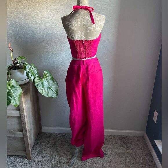 Reformation 2 Pc Set -Vesta Pant and Orzo Linen Smocked Halter Top in Corvette - Picture 3 of 11
